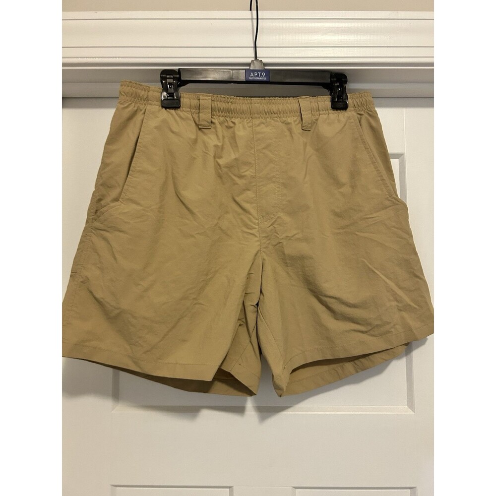 COLUMBIA MEN'S SHORTS SIZE Medium KHAKI FLAT FRONT ELASTIC NYLON HIKING OUTDOOR